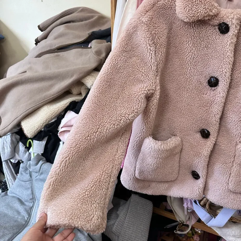 Philosophy Fuzzy‎ Coat Jacket Womens Small Faux Fur Button Up Pink